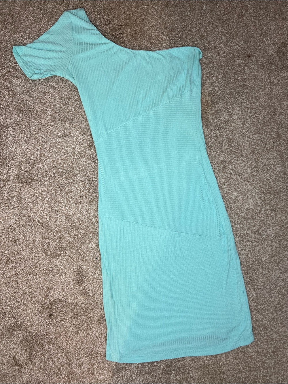 DOO B DOO Ribbed One-Shoulder Dress in Ice Blue